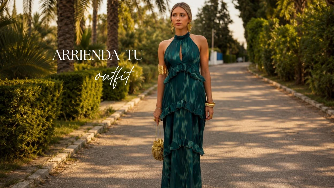 Mujer con vestido verde esmeralda de arriendo - AMMO Temuco